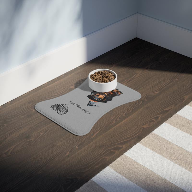 Halloween Pet Feeding Mat - I Love My Pet Design, Dog Bowl Mat, Funny Pet Gift, Cat Feeding Station, Unique Pet Decor