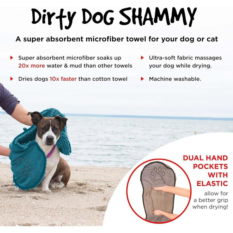 Shammy Dog Towels for Drying Dogs - Heavy Duty Soft Microfiber Bath Towel - Super Absorbent, Quick Drying, & Machine Washable - Must Have Dog & Cat Bathing Supplies | Grey 13X31