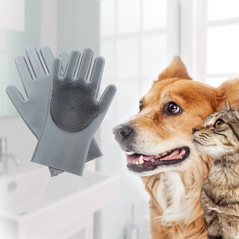 Pet Grooming Gloves - Gentle Dog Bathing Shampoo Brush with Enhanced Five Finger Design - Massage Mitt for Reliable Grooming