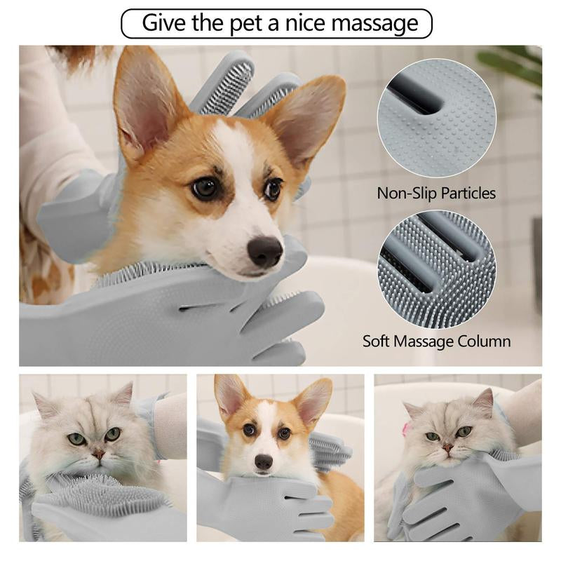 Pet Grooming Gloves - Gentle Dog Bathing Shampoo Brush with Enhanced Five Finger Design - Massage Mitt for Reliable Grooming