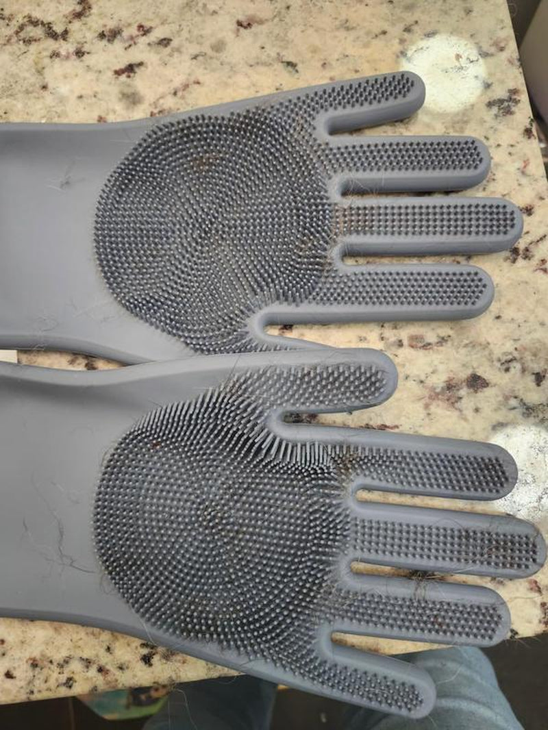 Pet Grooming Gloves - Gentle Dog Bathing Shampoo Brush with Enhanced Five Finger Design - Massage Mitt for Reliable Grooming