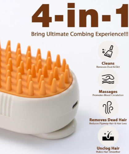 [Steam Cat Brush] 4 in 1 Rechargeable Cat Steam Brush | Anti-Static, Massage, Cleaning, Shedding & Combing All in One
